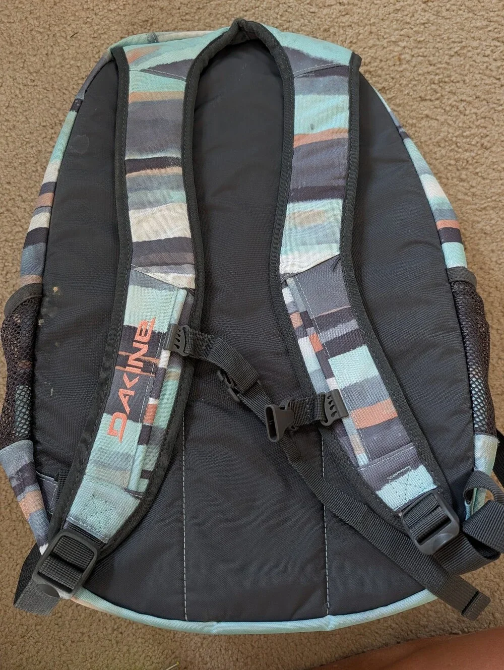 Dakine Teal Striped Backpack With Bringham Young University Kennedy Center Patch